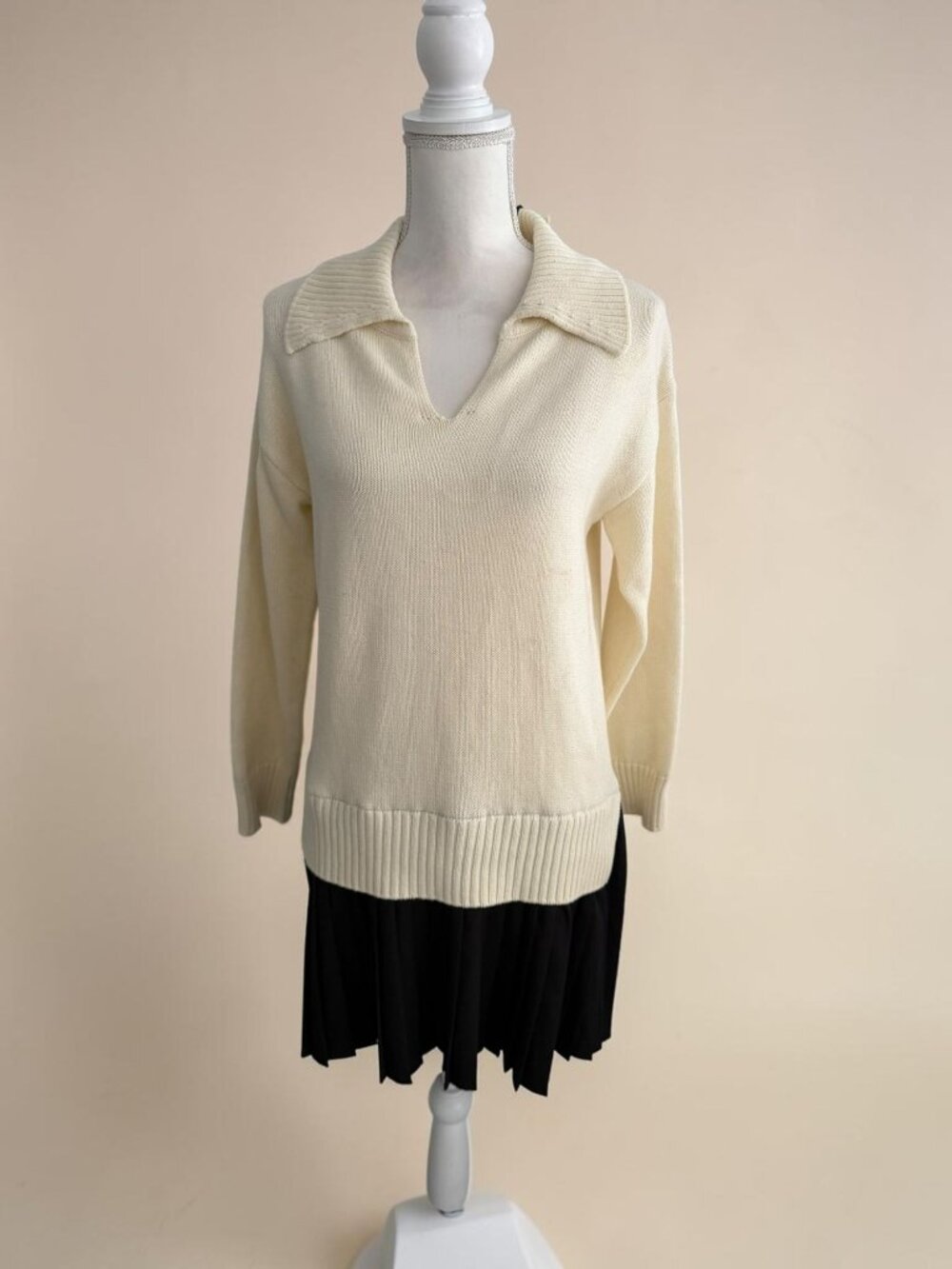 ELAN Cream Black Pleated Skirt Dress Size Medium NEW NWT